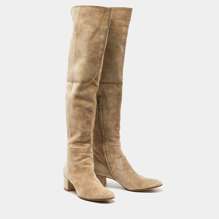 Pre Owned Gianvito Rossi Beige Suede Over the Knee Length Boots Size 40