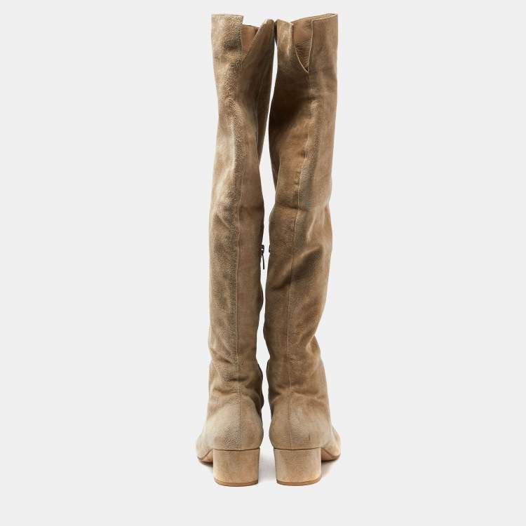 Pre Owned Gianvito Rossi Beige Suede Over the Knee Length Boots Size 40