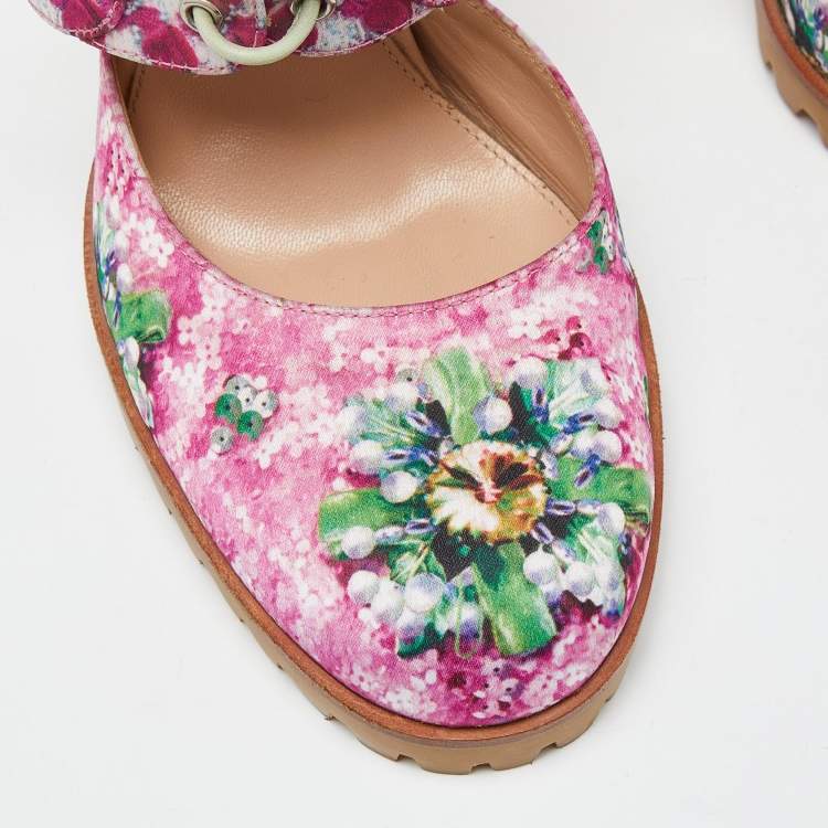 Pre Owned Gianvito Rossi Multicolor Floral Print Satin Cut Out Ankle Pumps Size 39