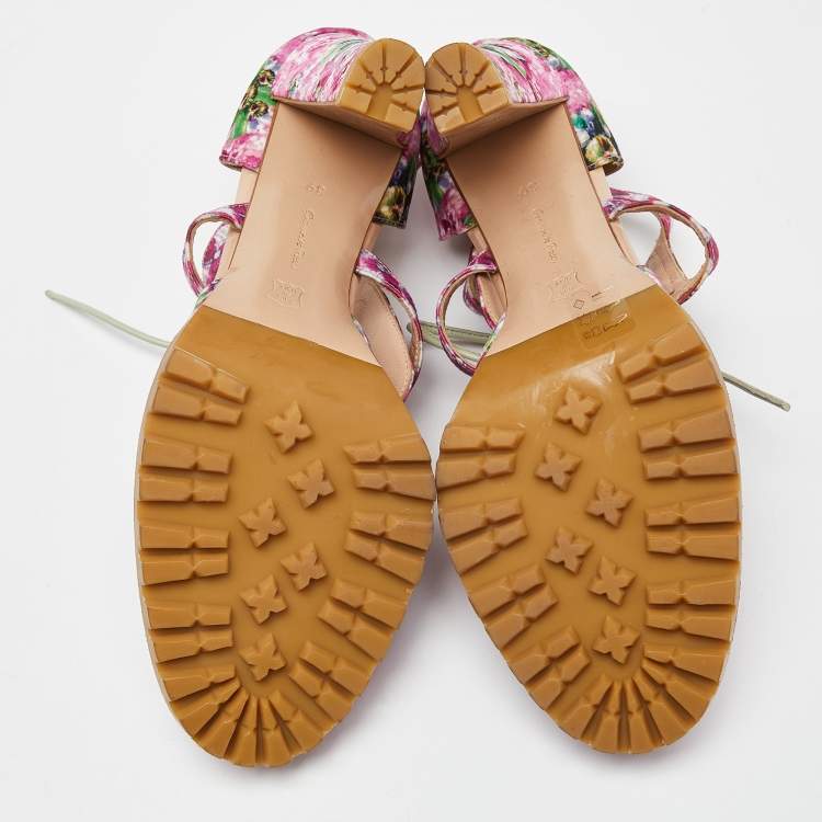 Pre Owned Gianvito Rossi Multicolor Floral Print Satin Cut Out Ankle Pumps Size 39