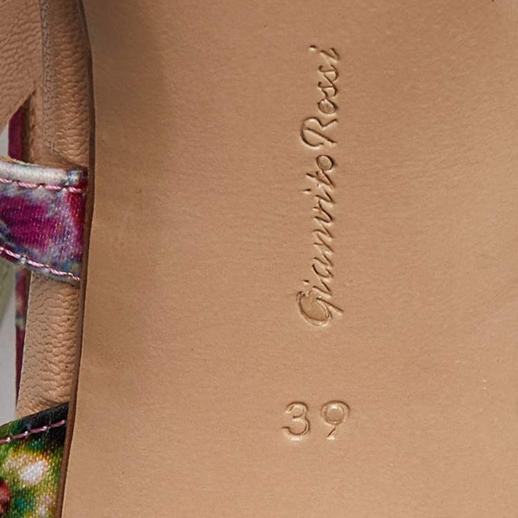 Pre Owned Gianvito Rossi Multicolor Floral Print Satin Cut Out Ankle Pumps Size 39