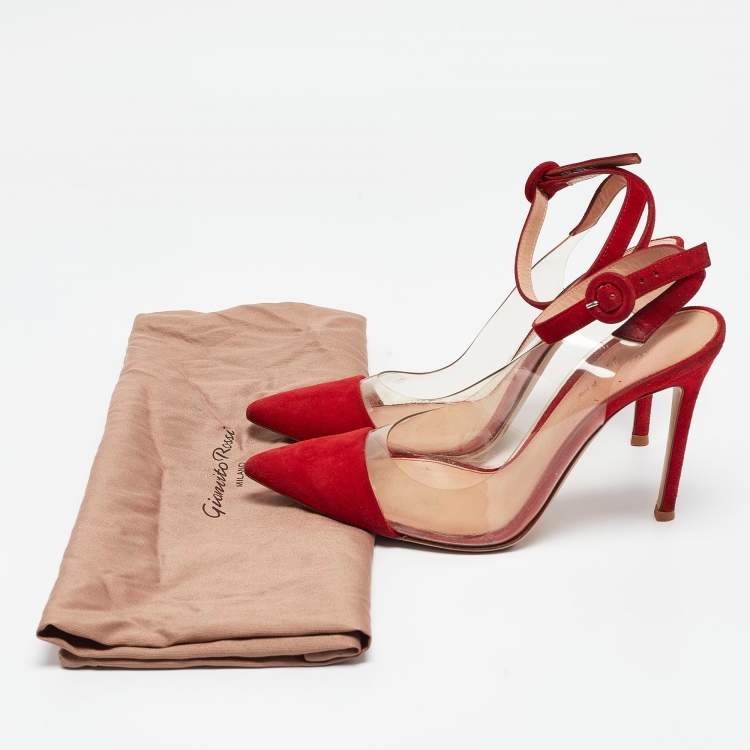 Pre Owned Gianvito Rossi Red Suede and PVC Anise Pumps Size 36.5