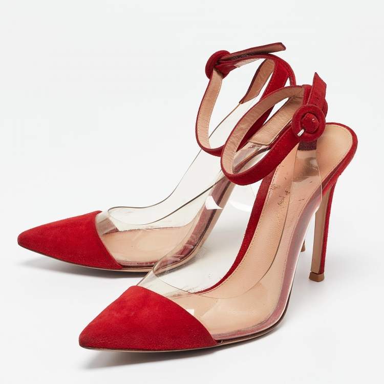 Pre Owned Gianvito Rossi Red Suede and PVC Anise Pumps Size 36.5