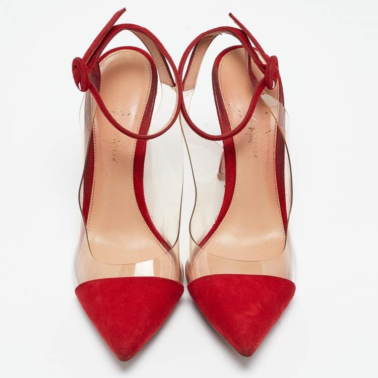 Pre Owned Gianvito Rossi Red Suede and PVC Anise Pumps Size 36.5