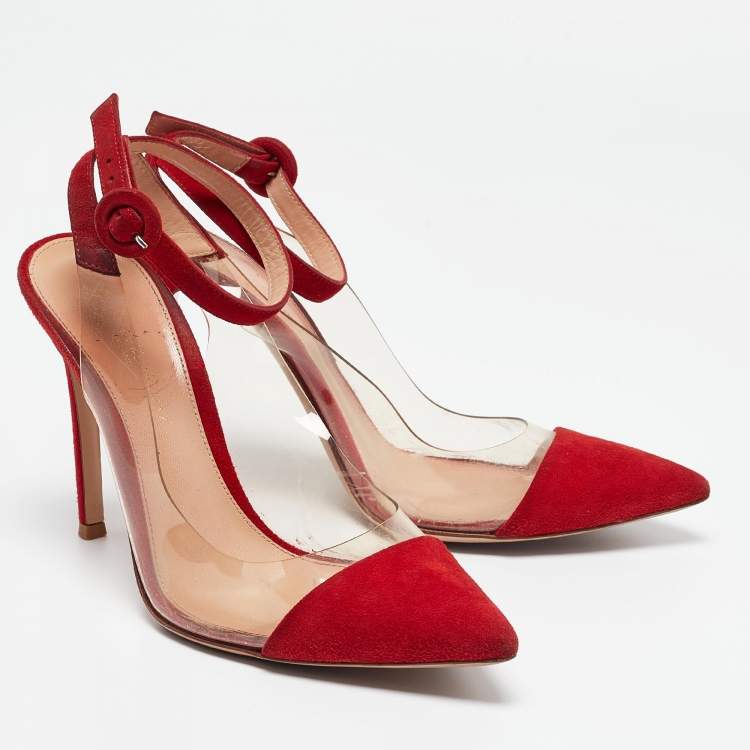 Pre Owned Gianvito Rossi Red Suede and PVC Anise Pumps Size 36.5