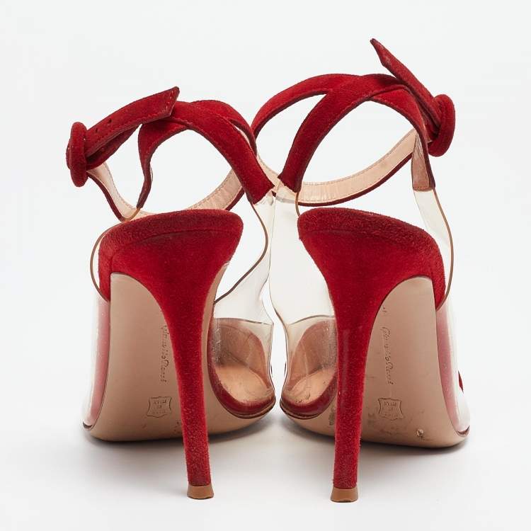 Pre Owned Gianvito Rossi Red Suede and PVC Anise Pumps Size 36.5