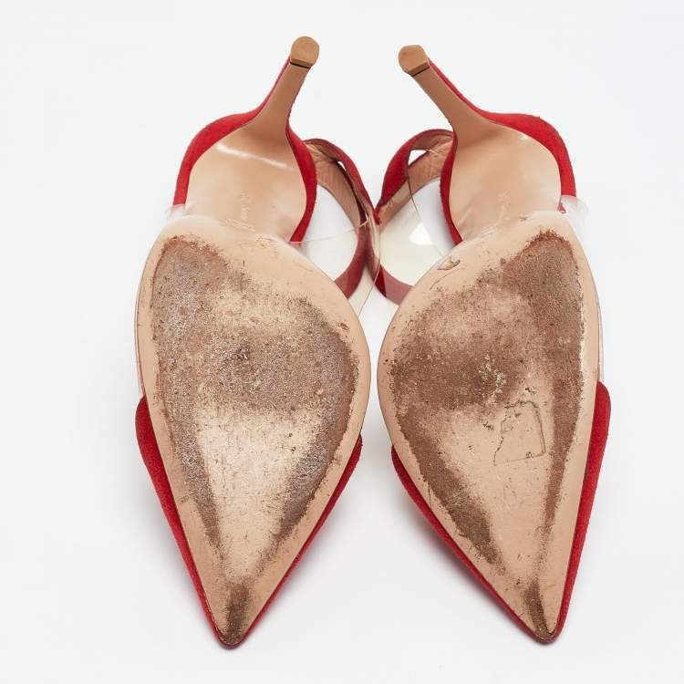 Pre Owned Gianvito Rossi Red Suede and PVC Anise Pumps Size 36.5