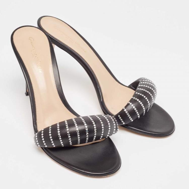 Pre Owned Gianvito Rossi Black Leather Bijoux Slides Size 39