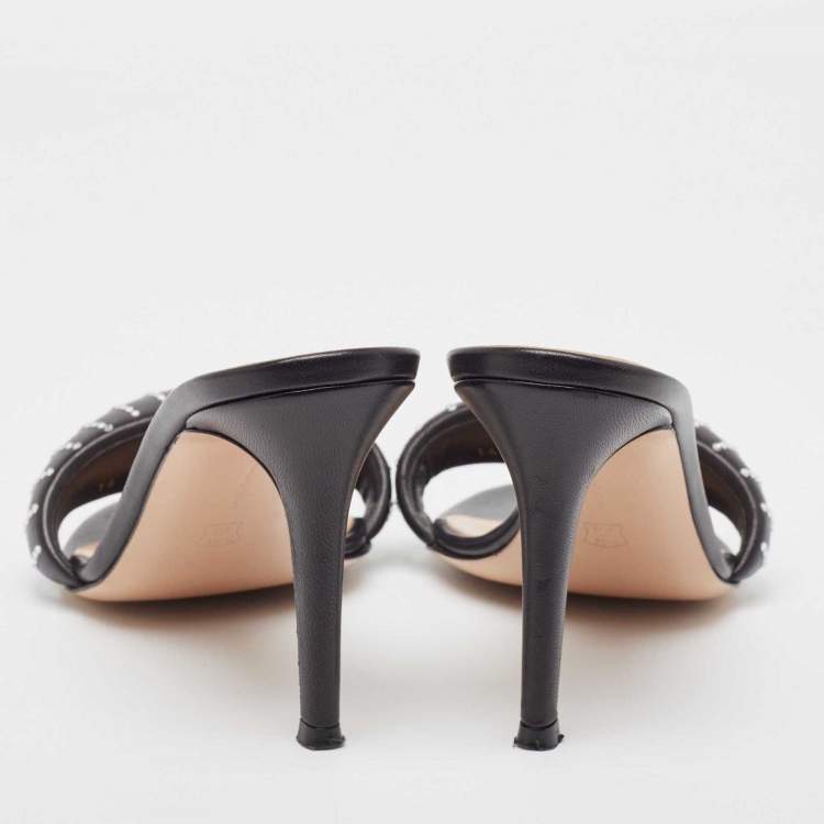 Pre Owned Gianvito Rossi Black Leather Bijoux Slides Size 39