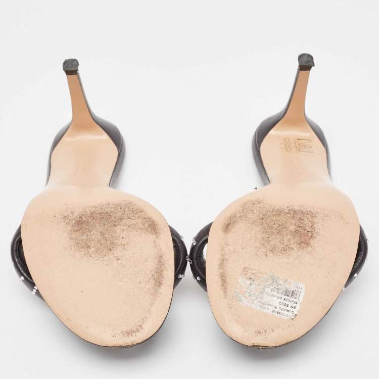 Pre Owned Gianvito Rossi Black Leather Bijoux Slides Size 39