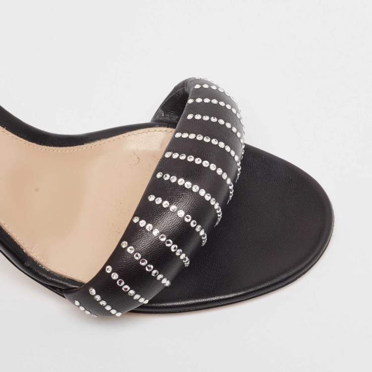 Pre Owned Gianvito Rossi Black Leather Bijoux Slides Size 39