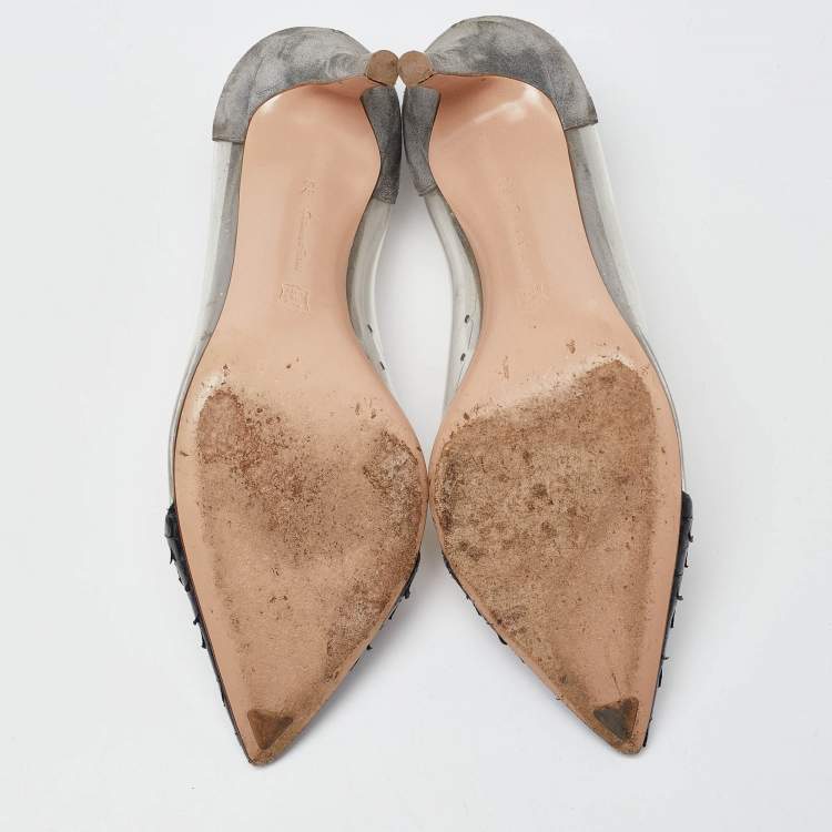 Pre Owned Gianvito Rossi Grey/Black Python,Suede and PVC Plexi Pumps Size 37.5