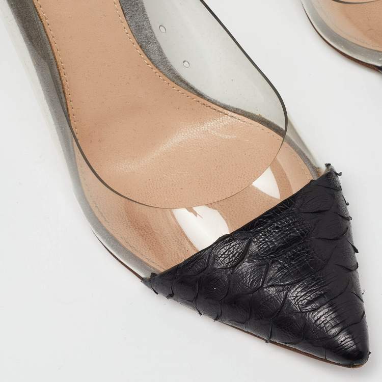 Pre Owned Gianvito Rossi Grey/Black Python,Suede and PVC Plexi Pumps Size 37.5