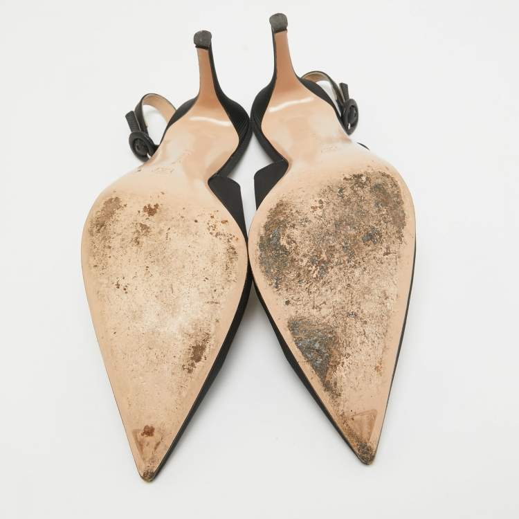 Pre Owned Gianvito Rossi Black Canvas Slingback Pumps Size 40 