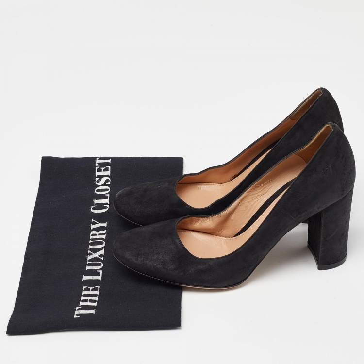 Pre Owned Gianvito Rossi Black Nubuck Leather Block Heel Pumps Size 37.5