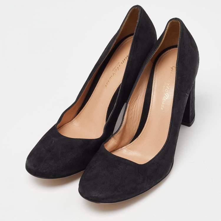 Pre Owned Gianvito Rossi Black Nubuck Leather Block Heel Pumps Size 37.5