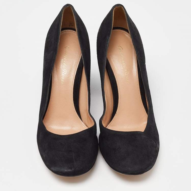 Pre Owned Gianvito Rossi Black Nubuck Leather Block Heel Pumps Size 37.5
