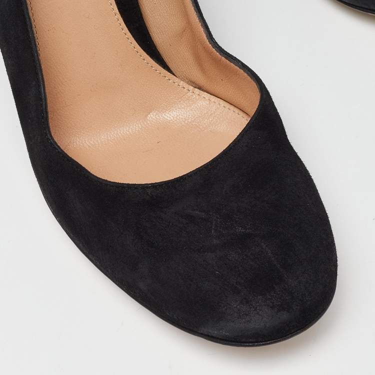 Pre Owned Gianvito Rossi Black Nubuck Leather Block Heel Pumps Size 37.5
