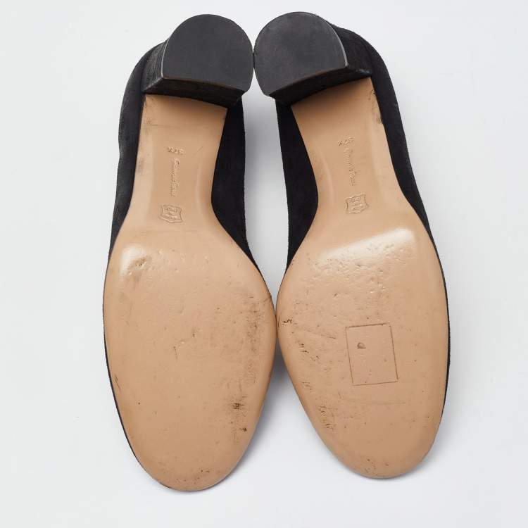 Pre Owned Gianvito Rossi Black Nubuck Leather Block Heel Pumps Size 37.5