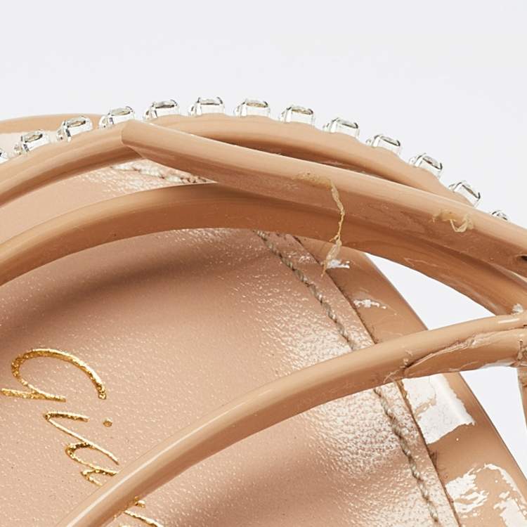 Pre Owned Gianvito Rossi Beige Patent Leather Block Heel Slide Sandals Size 42