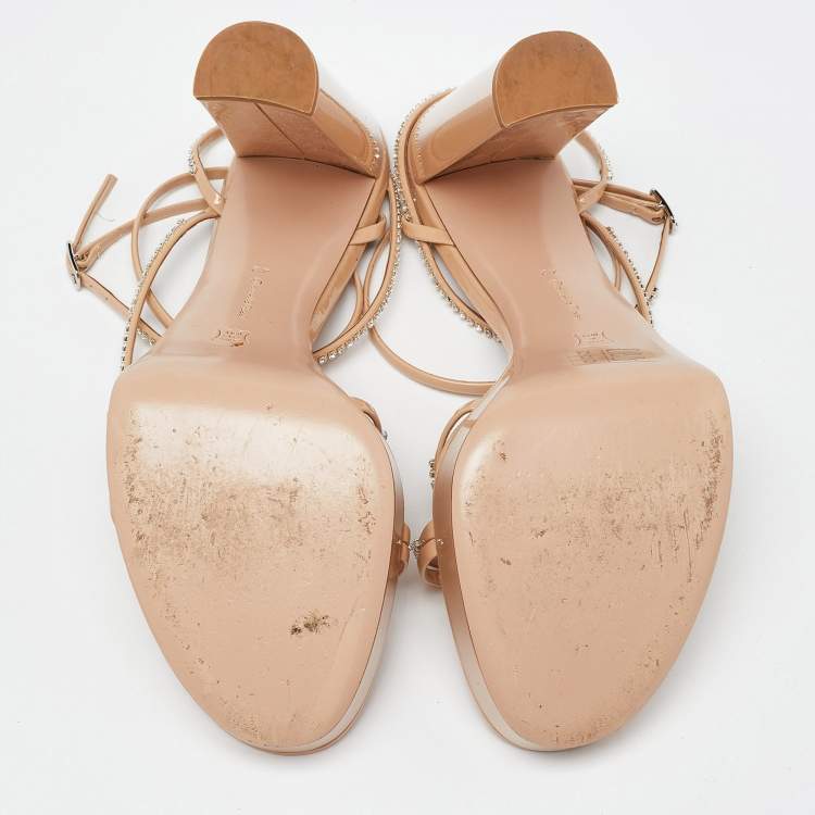 Pre Owned Gianvito Rossi Beige Patent Leather Block Heel Slide Sandals Size 42