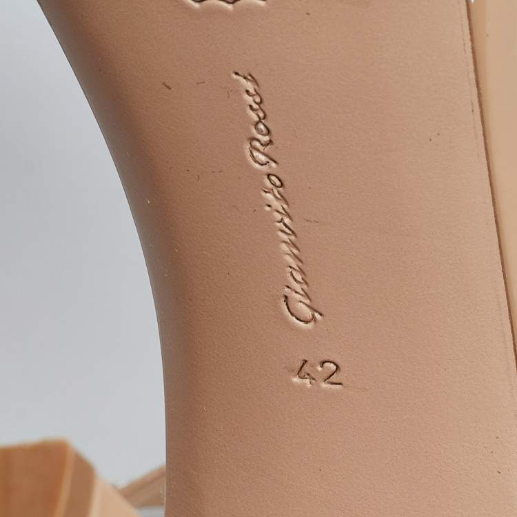 Pre Owned Gianvito Rossi Beige Patent Leather Block Heel Slide Sandals Size 42