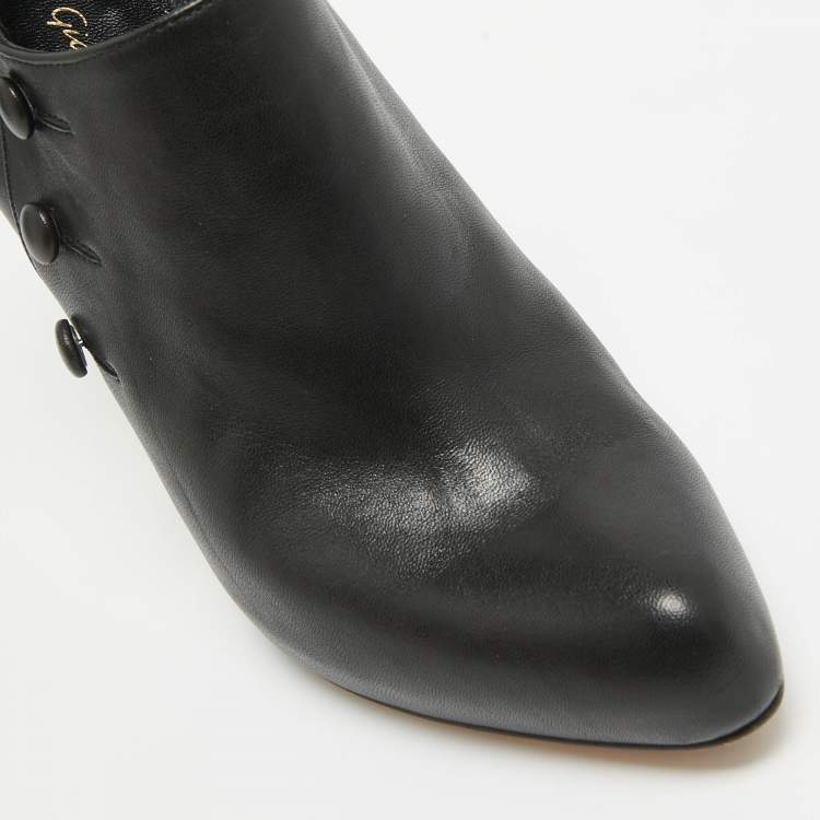 Pre Owned Gianvito Rossi Black Leather Ankle Booties Size 36.5