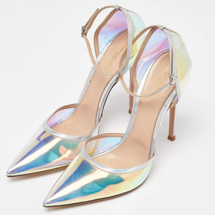 Pre Owned Gianvito Rossi Multicolor PVC and Leather Hologram Pointed Toe Ankle Strap Pumps Size 42