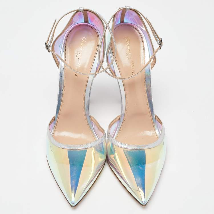 Pre Owned Gianvito Rossi Multicolor PVC and Leather Hologram Pointed Toe Ankle Strap Pumps Size 42