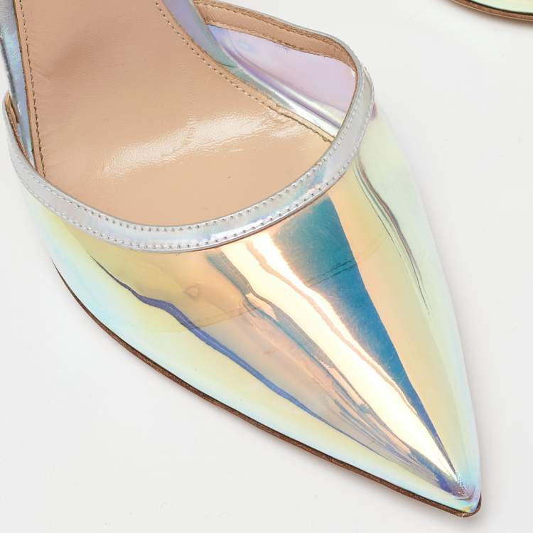 Pre Owned Gianvito Rossi Multicolor PVC and Leather Hologram Pointed Toe Ankle Strap Pumps Size 42