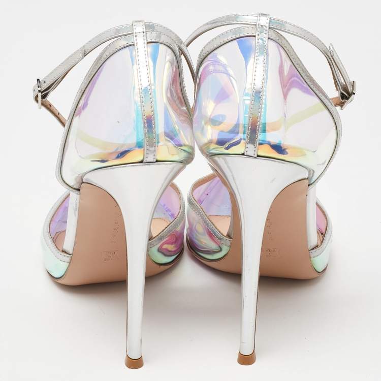 Pre Owned Gianvito Rossi Multicolor PVC and Leather Hologram Pointed Toe Ankle Strap Pumps Size 42