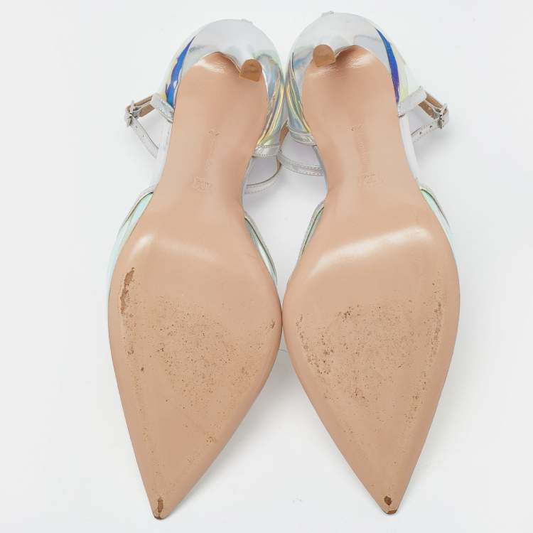 Pre Owned Gianvito Rossi Multicolor PVC and Leather Hologram Pointed Toe Ankle Strap Pumps Size 42