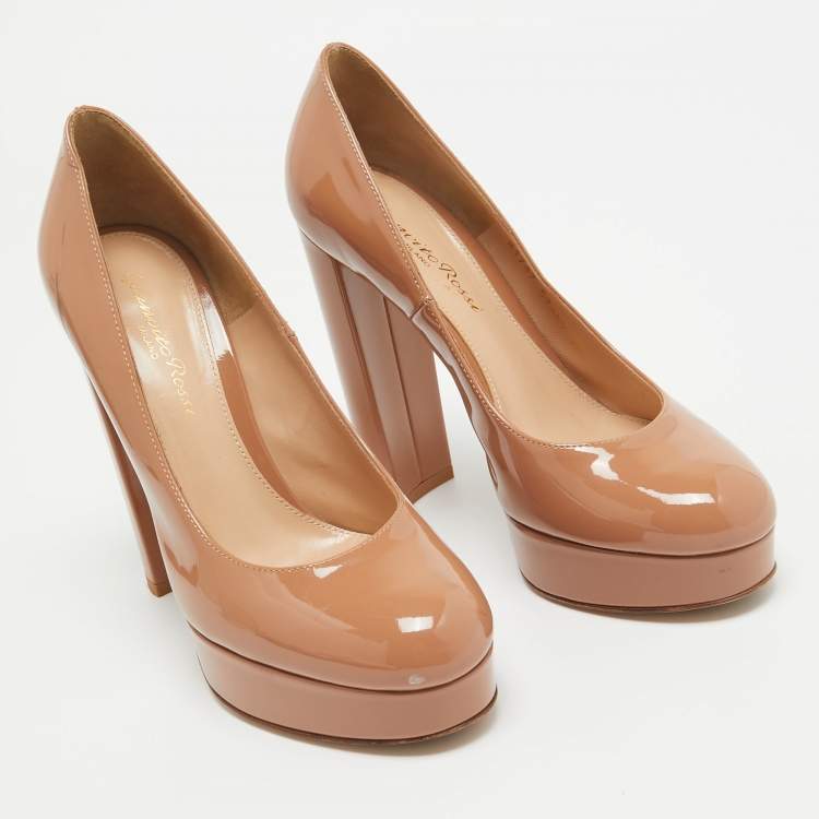 Pre Owned Gianvito Rossi Beige Patent Leather Penelope Pumps Size 36