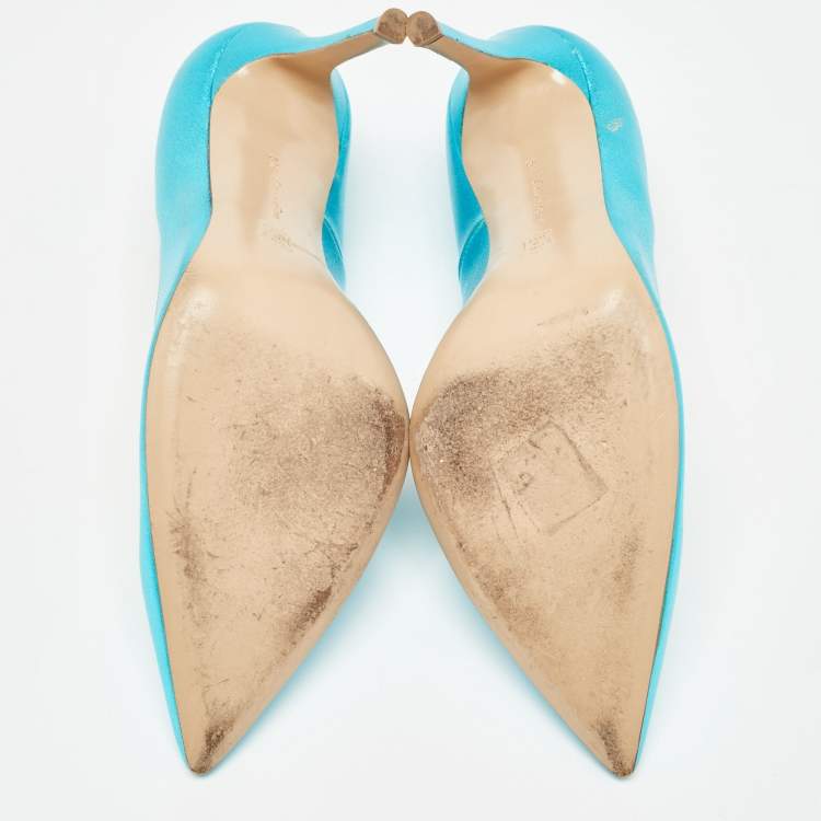 Pre Owned Gianvito Rossi Metallic Blue Leather Gianvito Pumps Size 39.5