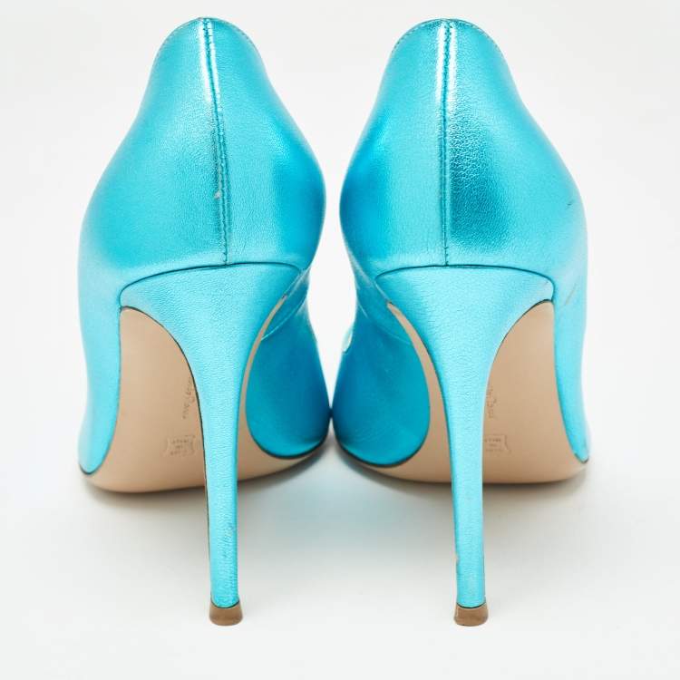 Pre Owned Gianvito Rossi Metallic Blue Leather Gianvito Pumps Size 39.5