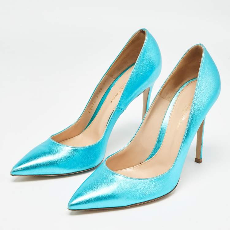 Pre Owned Gianvito Rossi Metallic Blue Leather Gianvito Pumps Size 39.5