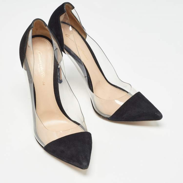 Pre Owned Gianvito Rossi Black Suede and PVC Plexi Pumps Size 39