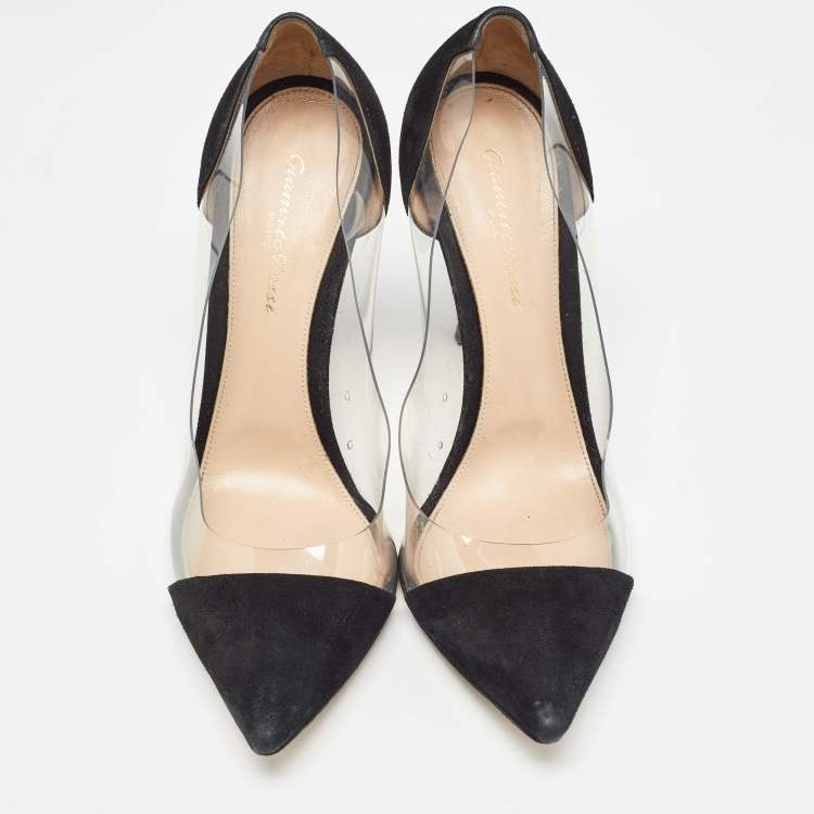 Pre Owned Gianvito Rossi Black Suede and PVC Plexi Pumps Size 39
