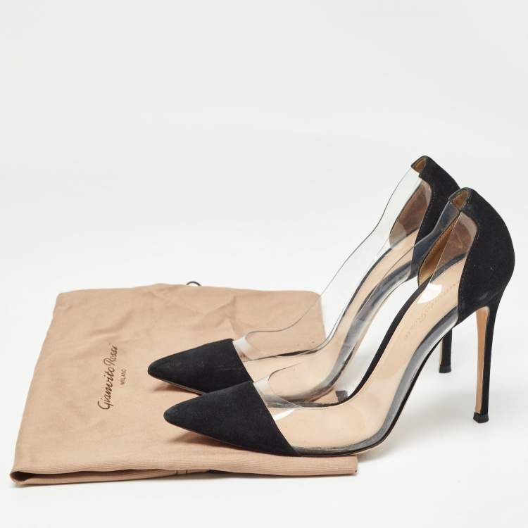 Pre Owned Gianvito Rossi Black Suede and PVC Plexi Pumps Size 39