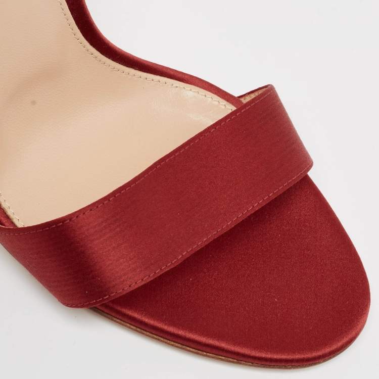 Pre Owned Gianvito Rossi Red Satin Gala Ankle Wrap Sandals Size 38.5