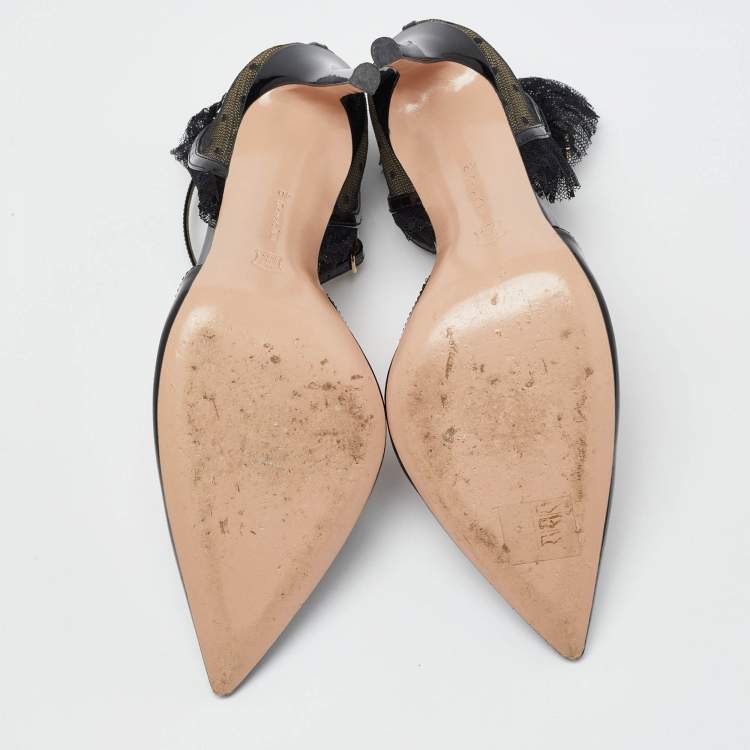 Pre Owned Gianvito Rossi Black Mesh and Patent Leather Beatrice Pointed Toe Pumps Size 40