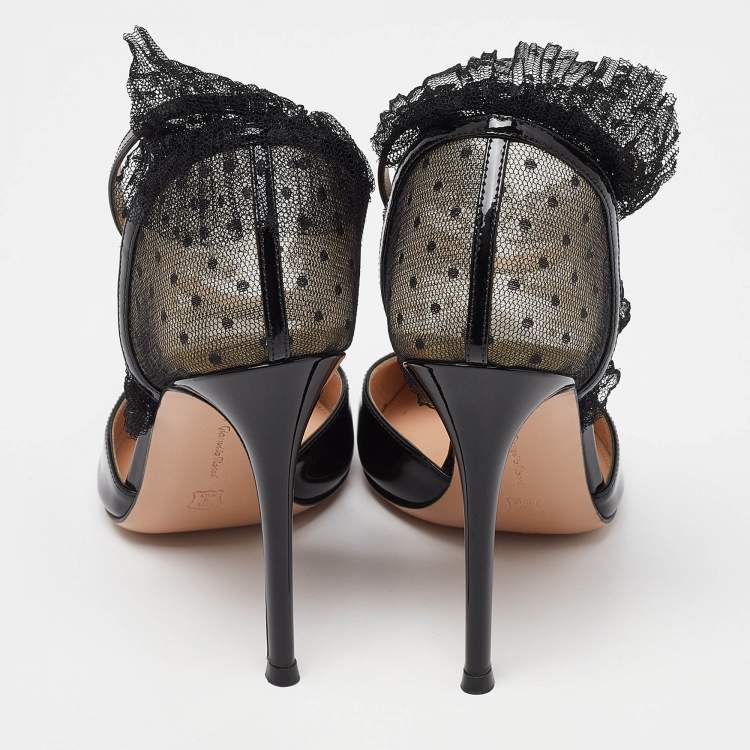 Pre Owned Gianvito Rossi Black Mesh and Patent Leather Beatrice Pointed Toe Pumps Size 40