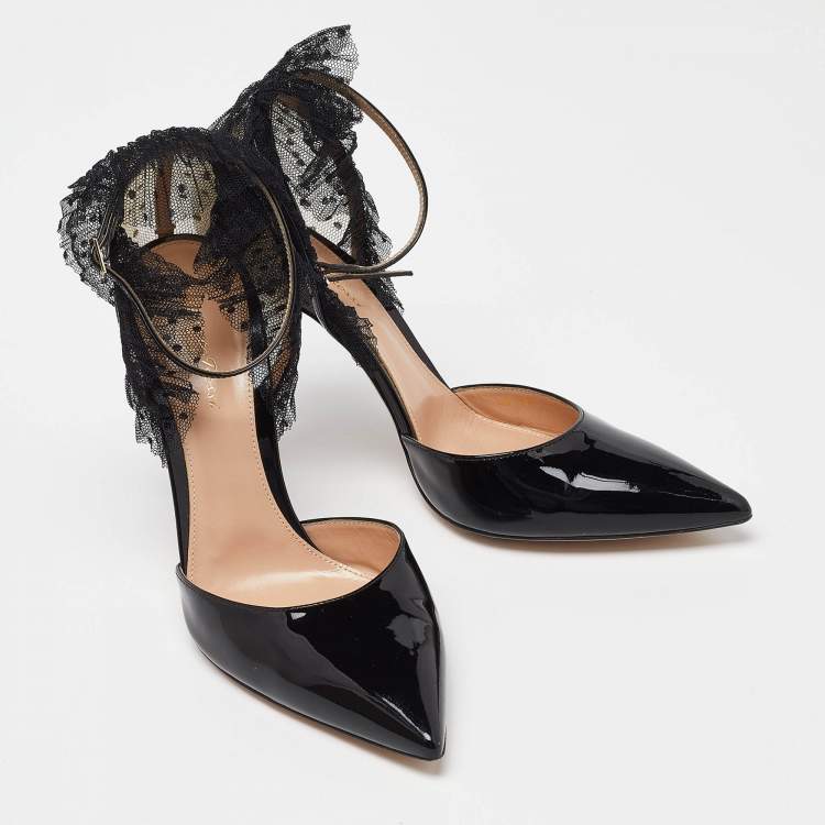 Pre Owned Gianvito Rossi Black Mesh and Patent Leather Beatrice Pointed Toe Pumps Size 40