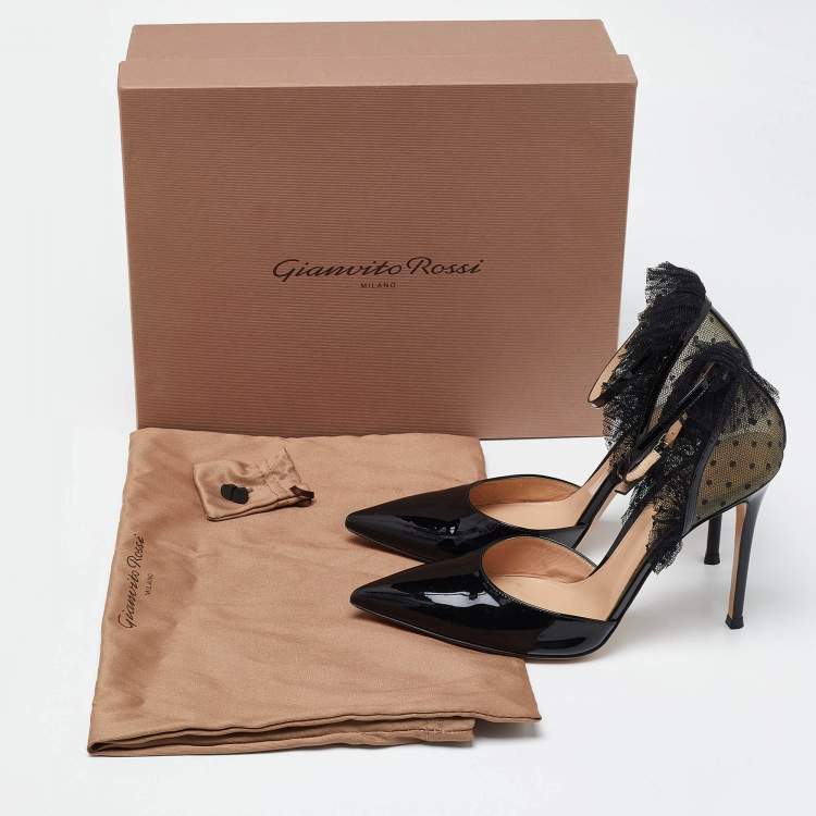 Pre Owned Gianvito Rossi Black Mesh and Patent Leather Beatrice Pointed Toe Pumps Size 40