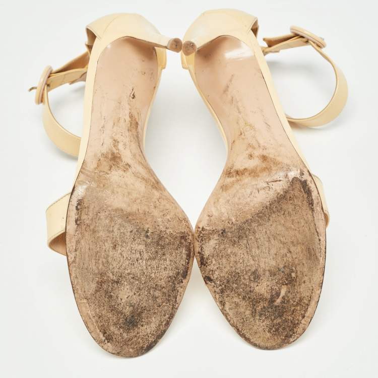 Pre Owned Gianvito Rossi Beige Patent Leather Portofino Sandals Size 40