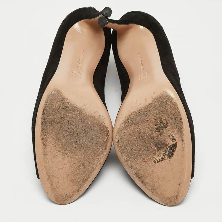 Pre Owned Gianvito Rossi Black Suede Vamp Booties Size 39  