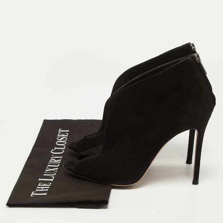Pre Owned Gianvito Rossi Black Suede Vamp Booties Size 39  
