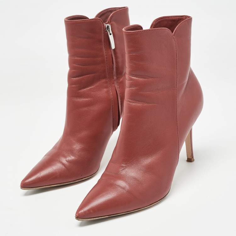 Pre Owned Gianvito Rossi Red Leather Levy Ankle Booties Size 36