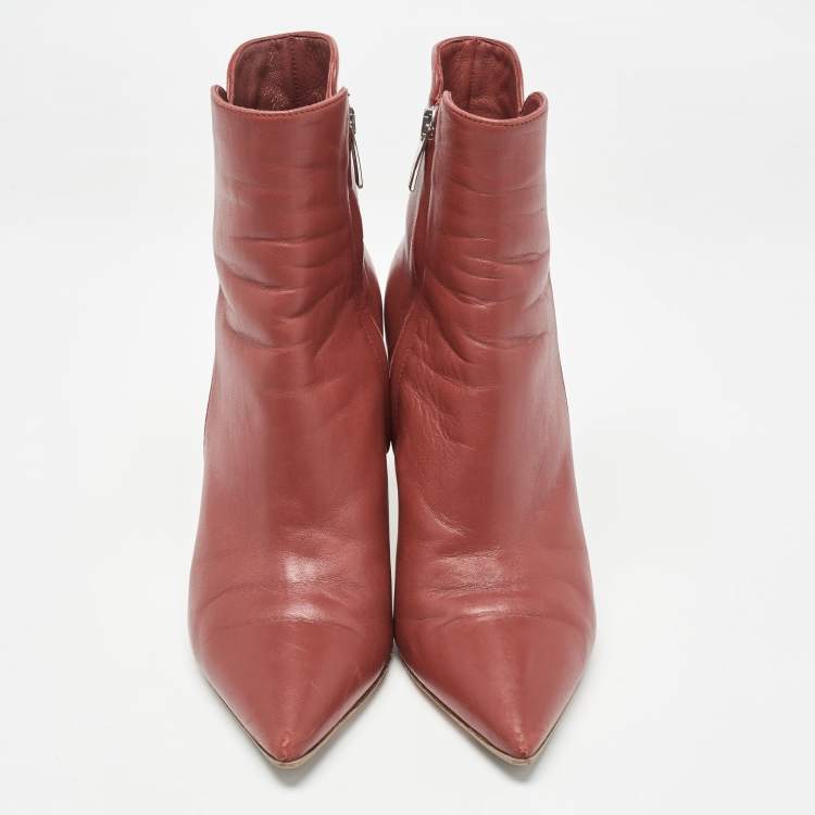 Pre Owned Gianvito Rossi Red Leather Levy Ankle Booties Size 36
