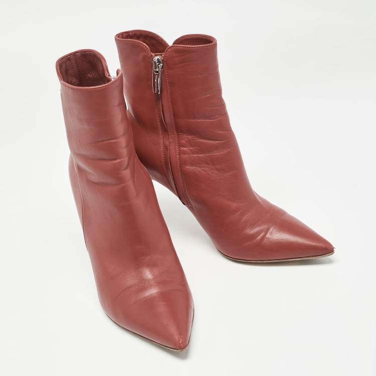 Pre Owned Gianvito Rossi Red Leather Levy Ankle Booties Size 36